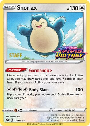 Snorlax (Prerelease) [Staff] (SWSH068) - SWSH Sword & Shield Promo Cards Holofoil - Promo
