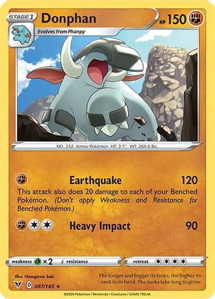 Donphan 087/185 - SWSH04 Vivid Voltage Reverse Holofoil - Rare