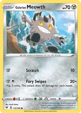 Galarian Meowth 112/185 - SWSH04 Vivid Voltage Reverse Holofoil - Common