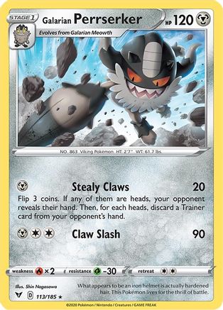 Galarian Perrserker 113/185 - SWSH04 Vivid Voltage Reverse Holofoil - Rare