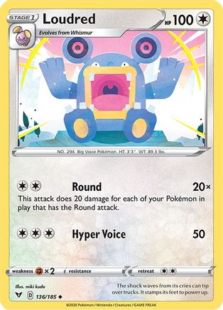 Loudred 136/185 - SWSH04 Vivid Voltage Reverse Holofoil - Uncommon