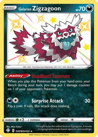 Galarian Zigzagoon (SV078/SV122) - Shining Fates Shiny Vault Holofoil - Shiny Holo Rare