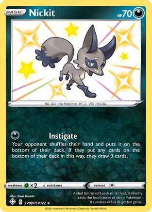 Nickit (SV081/SV122) - Shining Fates Shiny Vault Holofoil - Shiny Holo Rare
