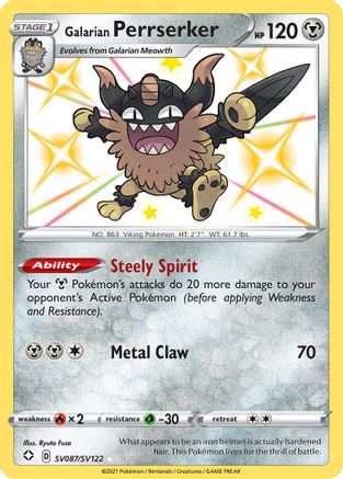 Galarian Perrserker (SV087/SV122) - Shining Fates Shiny Vault Holofoil - Shiny Holo Rare