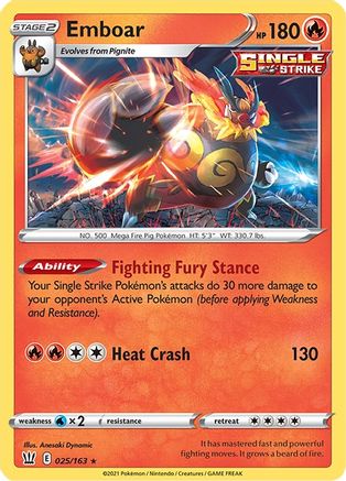 Emboar 025/163 - SWSH05 Battle Styles Holofoil - Holo Rare