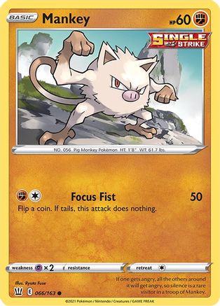 Mankey 066/163 - SWSH05 Battle Styles Reverse Holofoil - Common