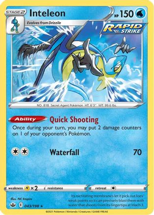 Inteleon 043/198 - SWSH06 Chilling Reign Reverse Holofoil - Holo Rare