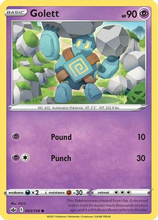 Golett 065/198 - SWSH06 Chilling Reign Reverse Holofoil - Common