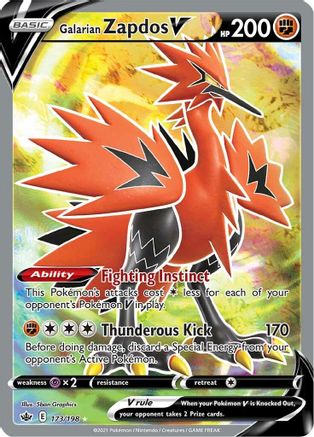 Galarian Zapdos V (Full Art) 173/198 - SWSH06 Chilling Reign Holofoil - Ultra Rare
