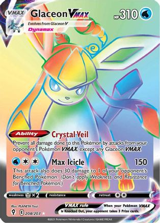 Glaceon VMAX (Secret) 208/203 - SWSH07 Evolving Skies Holofoil - Secret Rare
