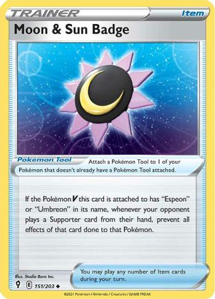 Moon & Sun Badge 151/203 - SWSH07 Evolving Skies Reverse Holofoil - Uncommon