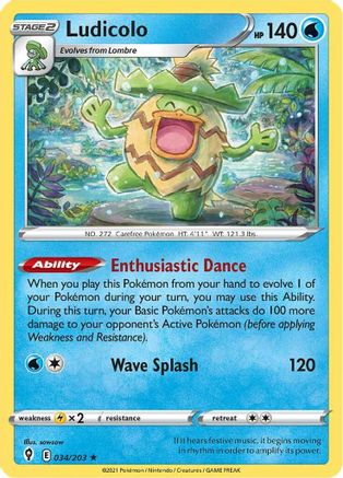 Ludicolo 034/203 - SWSH07 Evolving Skies Holofoil - Holo Rare