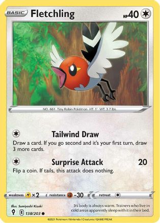Fletchling 138/203 - SWSH07 Evolving Skies Reverse Holofoil - Common