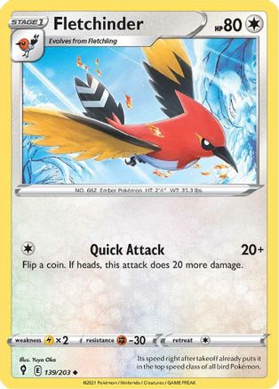 Fletchinder 139/203 - SWSH07 Evolving Skies Reverse Holofoil - Uncommon