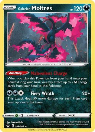 Galarian Moltres 093/203 - SWSH07 Evolving Skies Holofoil - Holo Rare