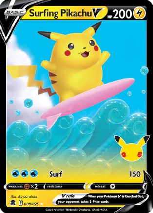 Surfing Pikachu V (8/025) - Celebrations Holofoil - Ultra Rare