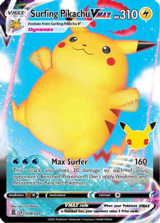 Surfing Pikachu VMAX - 009/025 - Celebrations Holofoil