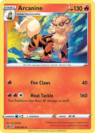 Arcanine 033/264 - SWSH08 Fusion Strike Reverse Holofoil - Rare