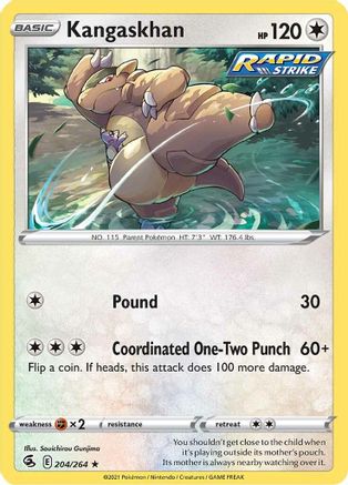 Kangaskhan 204/264 - SWSH08 Fusion Strike Reverse Holofoil - Rare