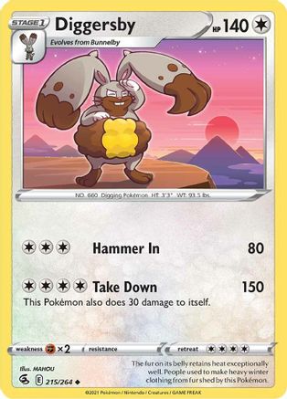 Diggersby 215/264 - SWSH08 Fusion Strike Reverse Holofoil - Uncommon