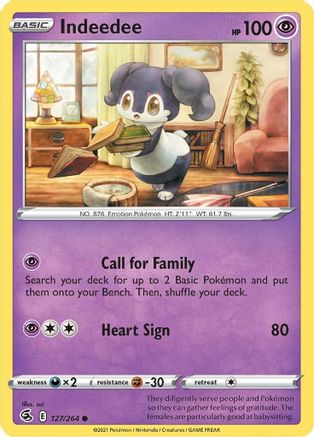 Indeedee 127/264 - SWSH08 Fusion Strike Reverse Holofoil - Common