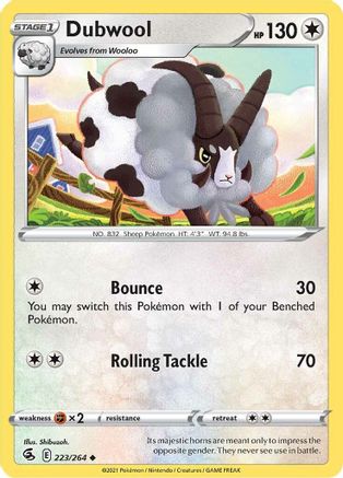 Dubwool 223/264 - SWSH08 Fusion Strike Reverse Holofoil - Uncommon