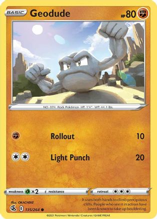 Geodude 135/264 - SWSH08 Fusion Strike Reverse Holofoil - Common