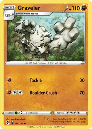 Graveler 136/264 - SWSH08 Fusion Strike Reverse Holofoil - Uncommon