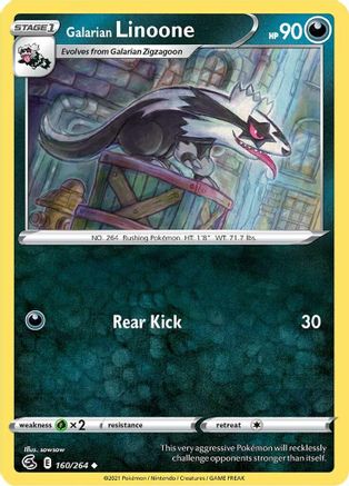 Galarian Linoone 160/264 - SWSH08 Fusion Strike Reverse Holofoil - Uncommon