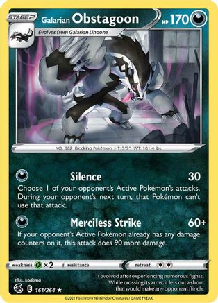 Galarian Obstagoon 161/264 - SWSH08 Fusion Strike Reverse Holofoil - Holo Rare