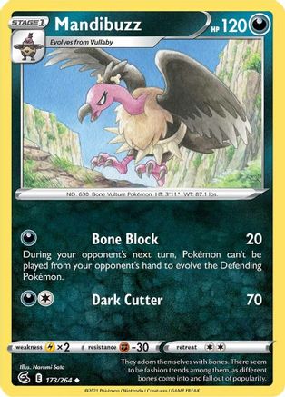 Mandibuzz 173/264 - SWSH08 Fusion Strike Reverse Holofoil - Uncommon