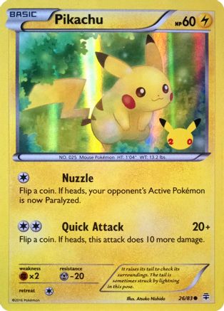 Pikachu - 26/83 (20th Anniversary) 26 - Miscellaneous Cards & Products Holofoil