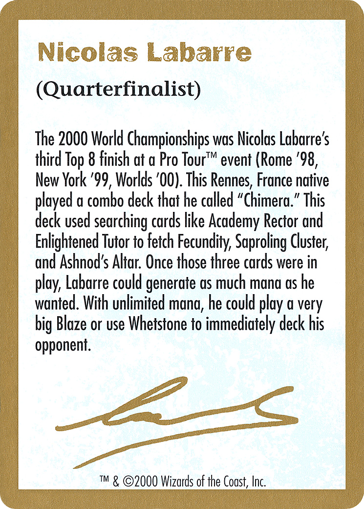 Nicolas Labarre Bio (WC00-NL0A) - World Championship Decks 2000