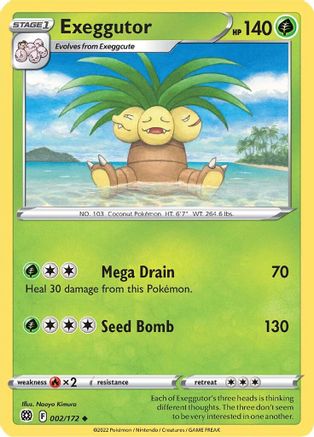 Exeggutor 002/172 - SWSH09 Brilliant Stars Reverse Holofoil - Uncommon