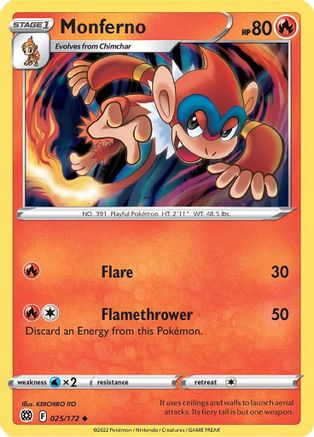 Monferno 025/172 - SWSH09 Brilliant Stars Reverse Holofoil - Uncommon