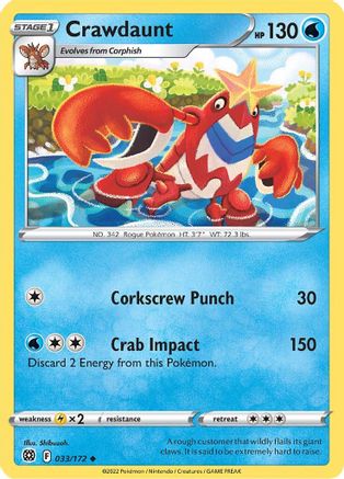 Crawdaunt 033/172 - SWSH09 Brilliant Stars Reverse Holofoil - Uncommon