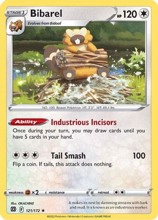 Bibarel 121/172 - SWSH09 Brilliant Stars Reverse Holofoil - Holo Rare