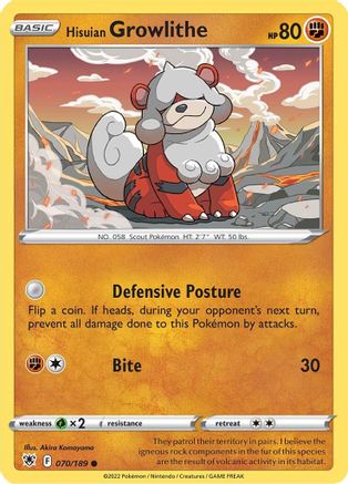 Hisuian Growlithe 070/189 - SWSH10 Astral Radiance Normal - Common