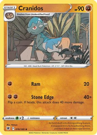 Cranidos 076/189 - SWSH10 Astral Radiance Reverse Holofoil - Uncommon