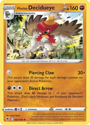 Hisuian Decidueye 082/189 - SWSH10 Astral Radiance Holofoil - Holo Rare