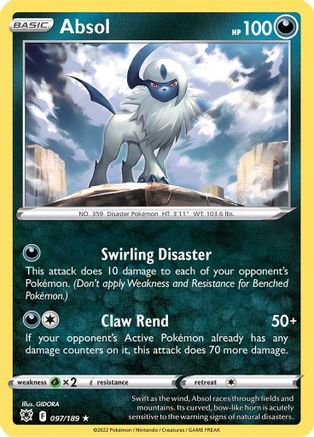 Absol 097/189 - SWSH10 Astral Radiance Reverse Holofoil - Holo Rare