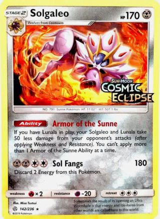 Solgaleo - 142/236 (Cosmic Eclipse Stamped) 142 - Miscellaneous Cards & Products Holofoil