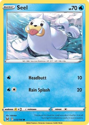 Seel 033/196 - SWSH11 Lost Origin Reverse Holofoil - Common