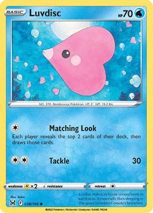Luvdisc 038/196 - SWSH11 Lost Origin Reverse Holofoil - Common