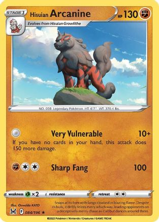 Hisuian Arcanine 084/196 - SWSH11 Lost Origin Reverse Holofoil - Holo Rare