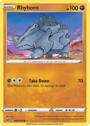 Rhyhorn 089/196 - SWSH11 Lost Origin Reverse Holofoil - Common