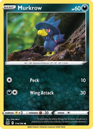 Murkrow 114/196 - SWSH11 Lost Origin Reverse Holofoil - Common