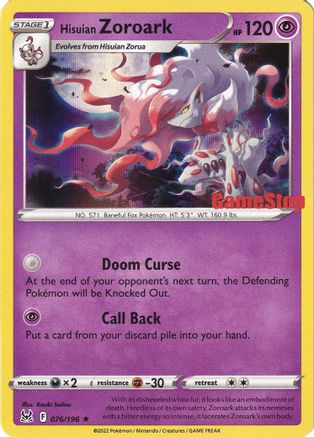 Hisuian Zoroark - 076/196 (Gamestop Exclusive) 76 - Miscellaneous Cards & Products Holofoil