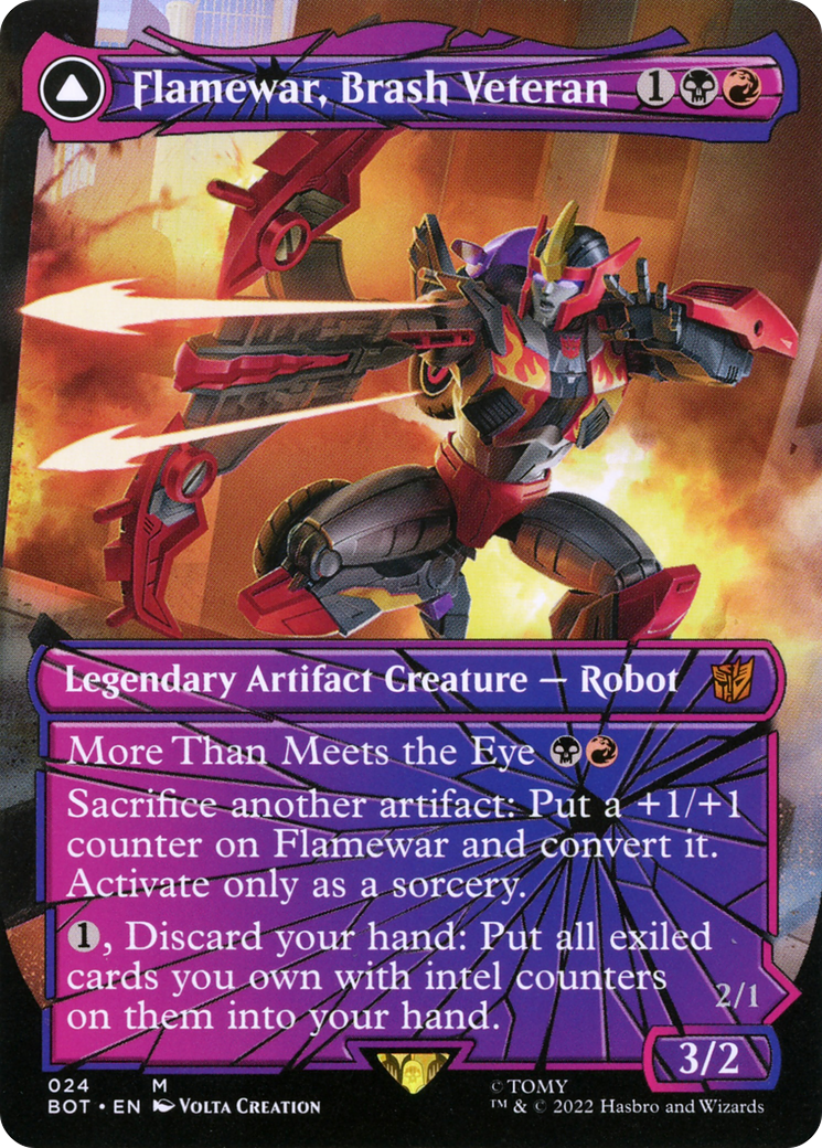 Flamewar, Brash Veteran // Flamewar, Streetwise Operative (BOT-024) - Transformers: (shatteredglass, convertdfc) (Borderless) Foil