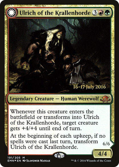 Ulrich of the Krallenhorde // Ulrich, Uncontested Alpha (PEMN-191S) - Eldritch Moon Promos: (Double Faced Transform) Foil